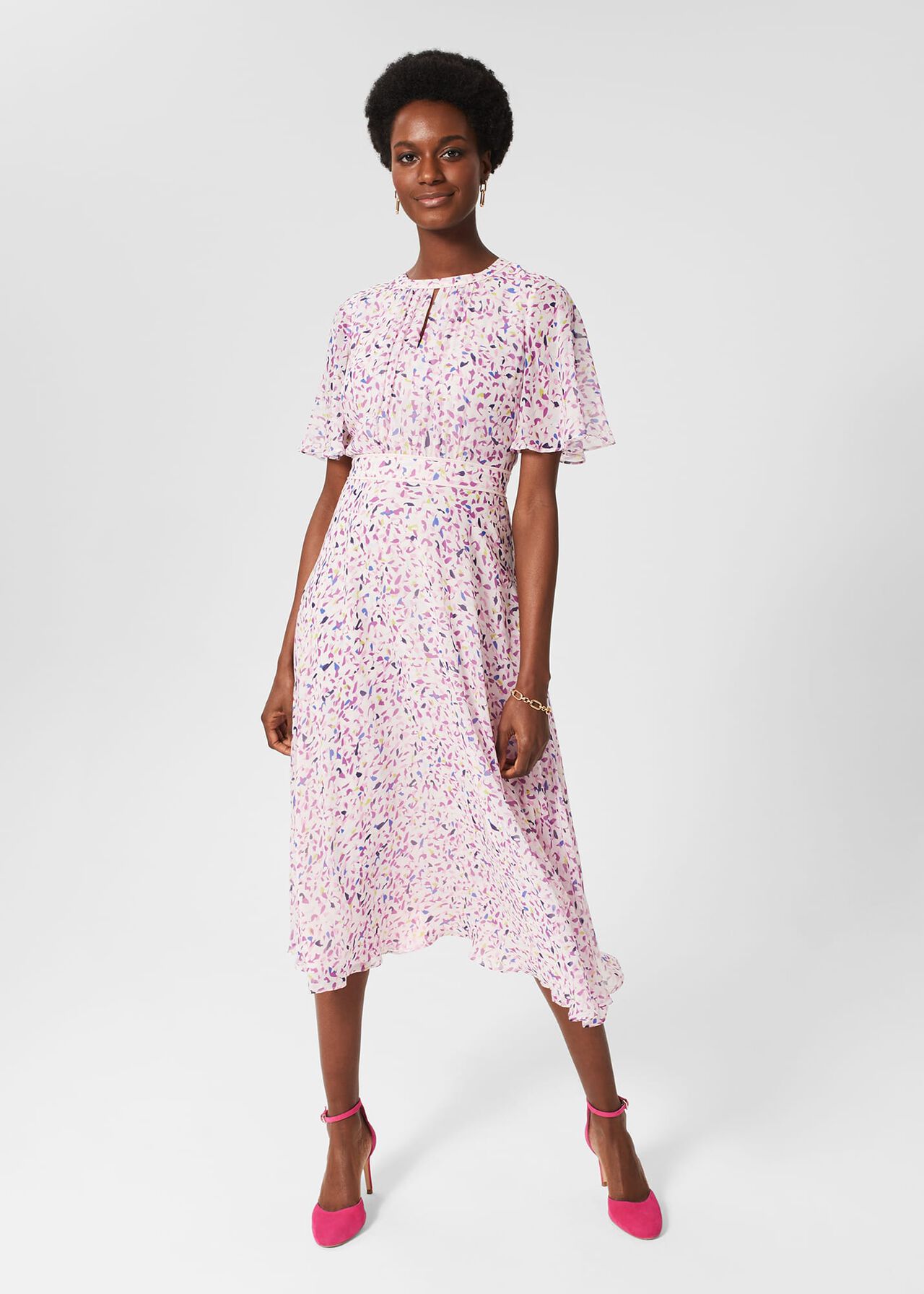 Petite Lisette Silk Dress, Pale Pink Multi, hi-res