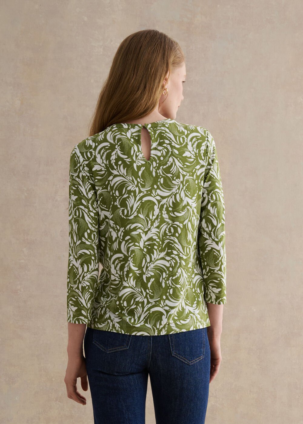 Julia Printed Top, Green Ivory, hi-res