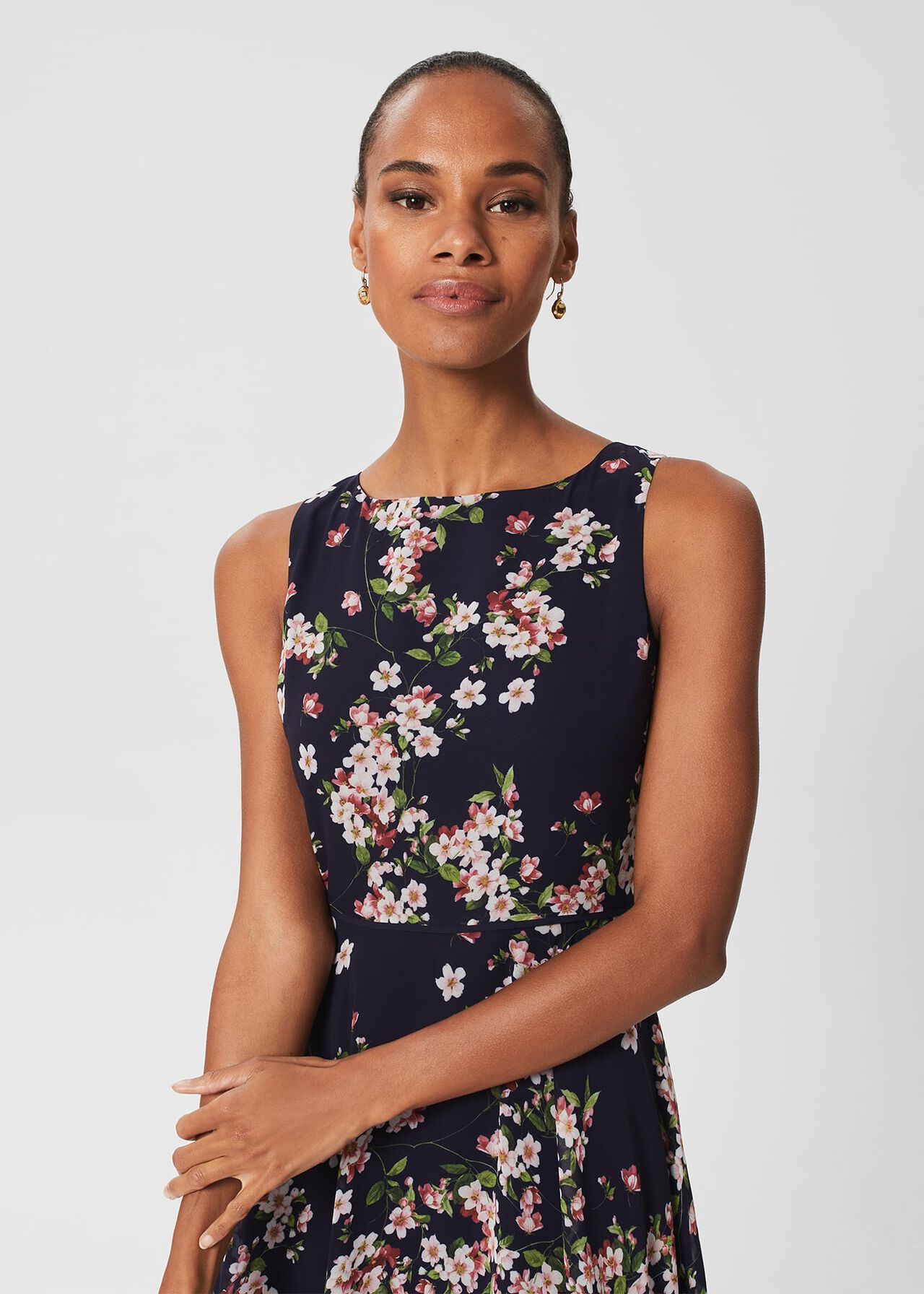 Carly Short Floral Dress, Navy Pink Multi, hi-res