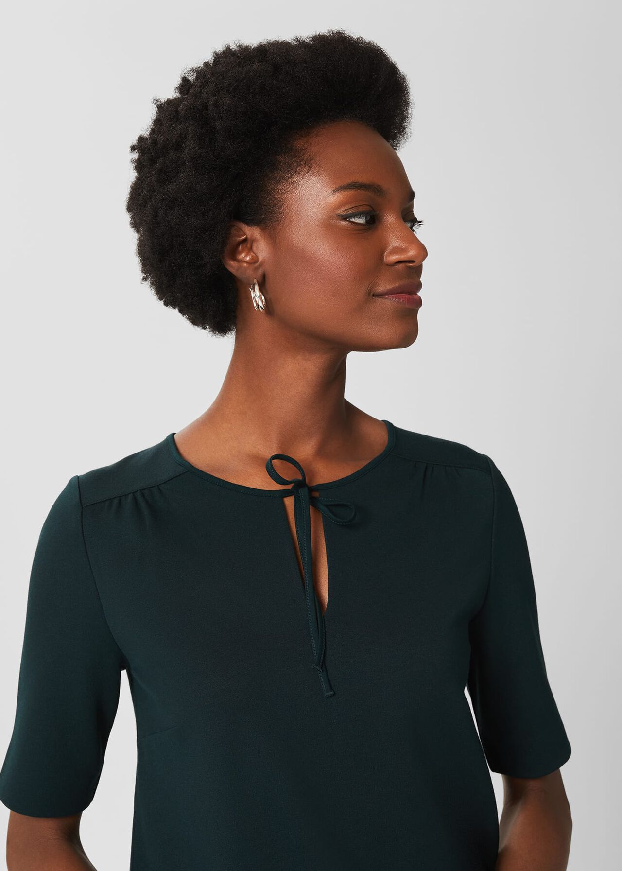 Claudine Tie Neck Top, Dark Pine Green, hi-res