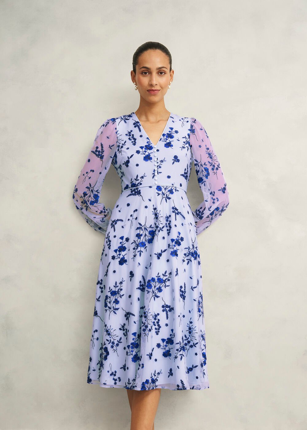 Petite Ella  Embroidered Dress, Midnight Blue, hi-res