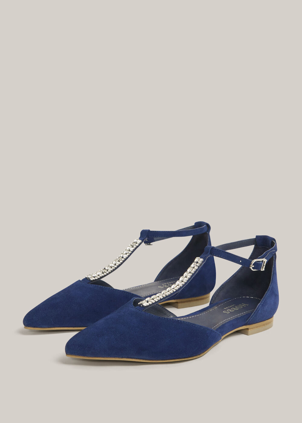 Eden Jewelled Suede Flats, Midnight Navy, hi-res