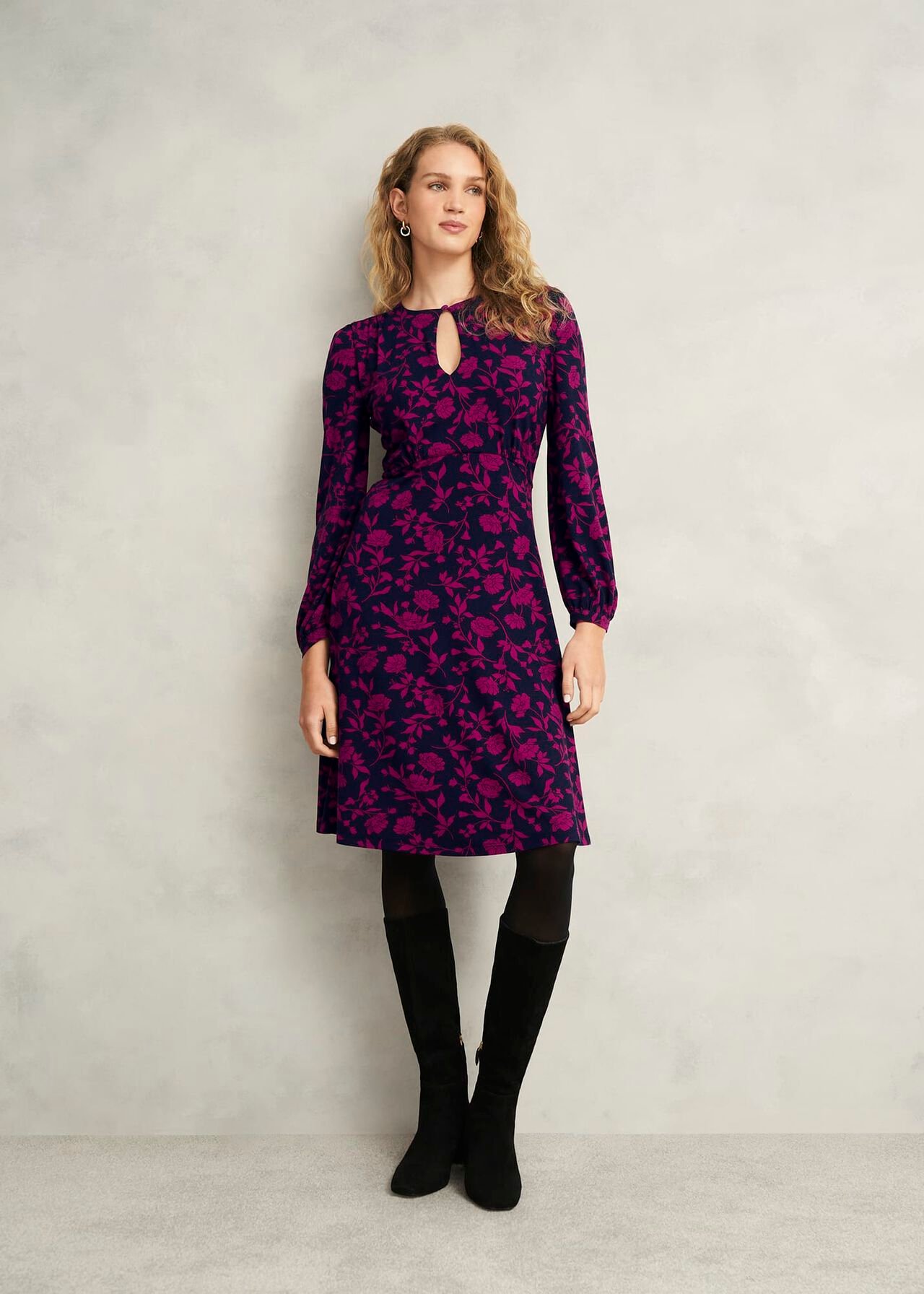 Petite Grace Jersey Dress, Navy Pink, hi-res
