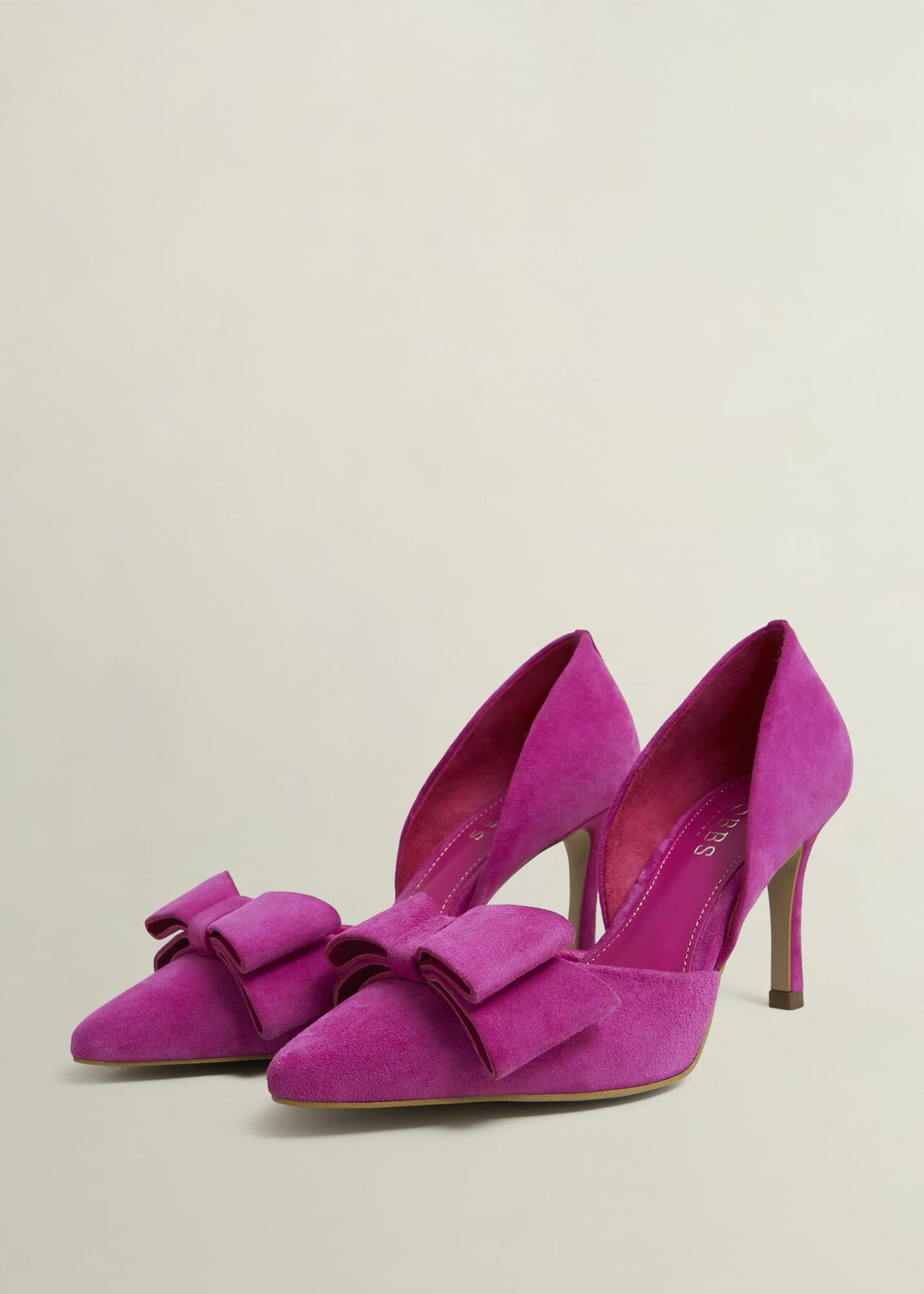 Elva Suede Bow Court Shoes, Bright Pink, hi-res