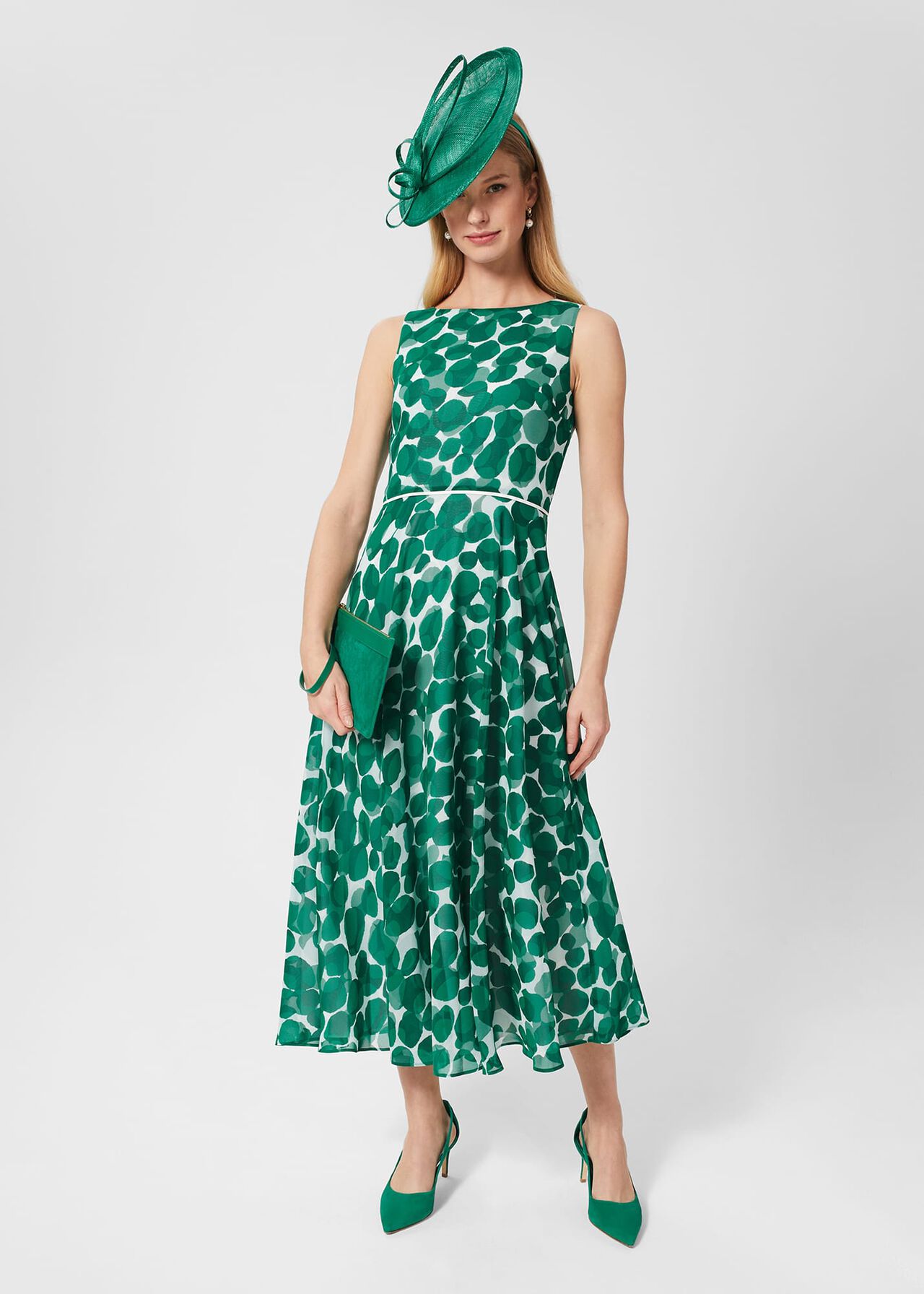 Petite Carly Spot Dress, Green Ivory, hi-res