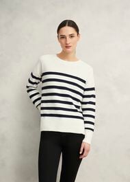 Amoura Striped Cotton Jumper, Ivory Navy, hi-res
