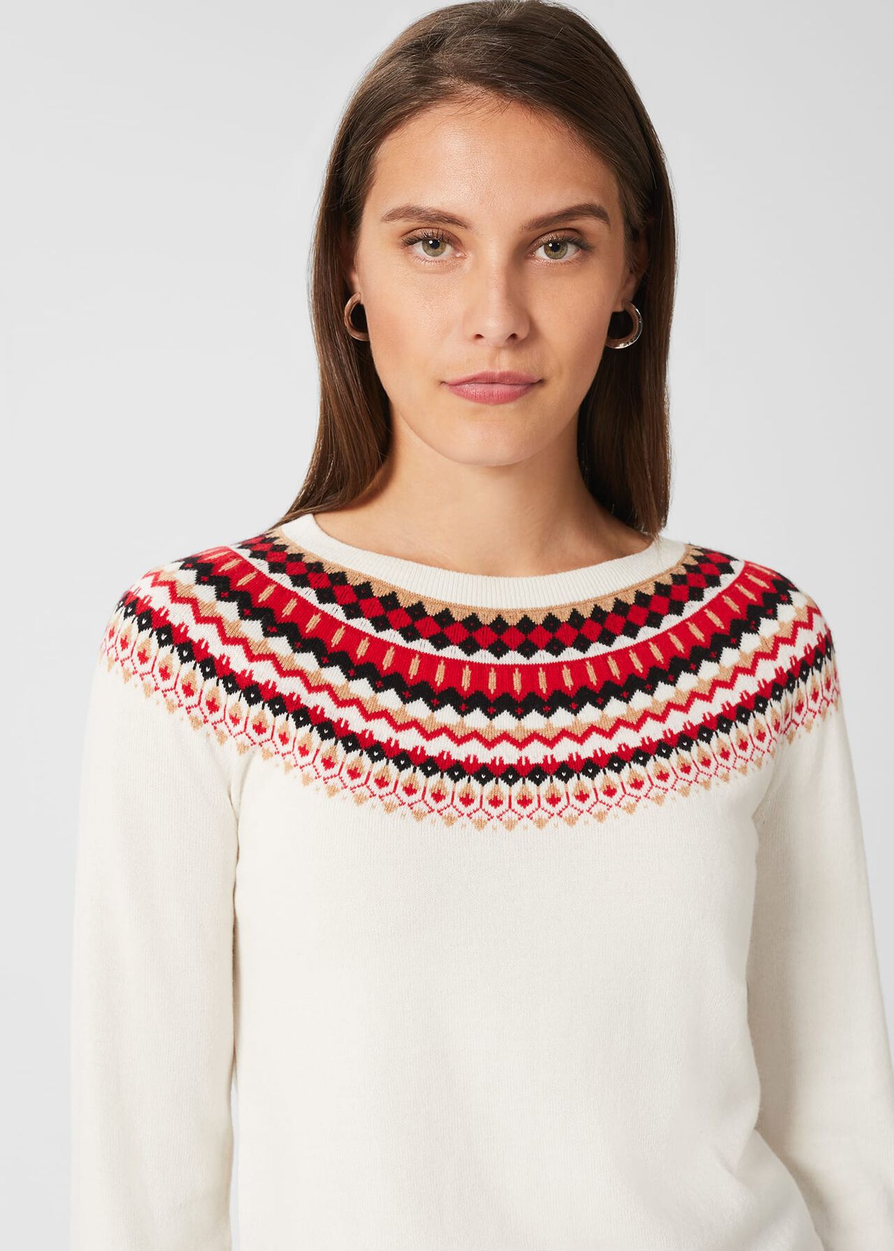 Greta Fairisle Sweater With Cashmere, Ivory Multi, hi-res