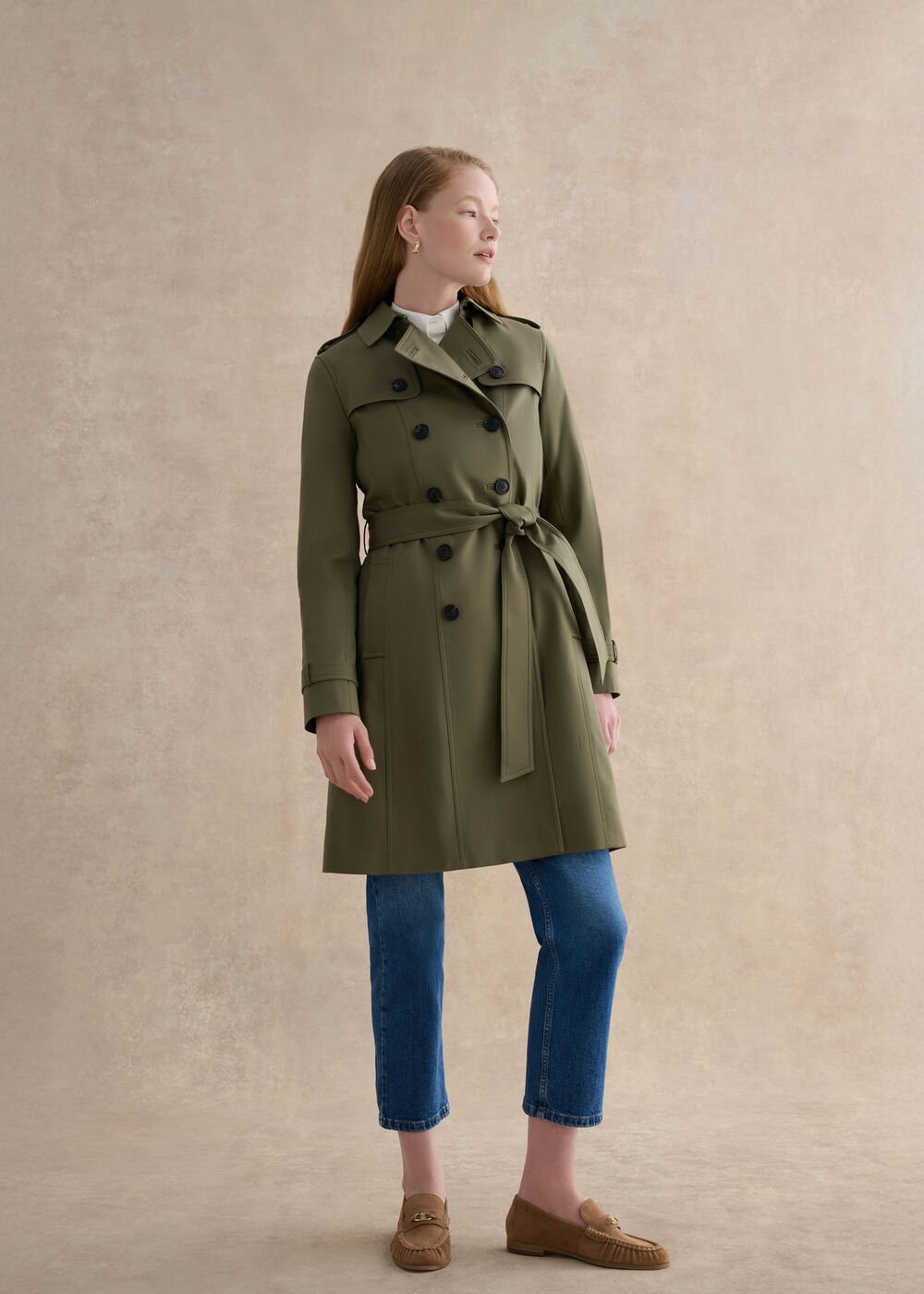 Petite Skylar Shower Resistant Trench Coat, Olive Green, hi-res