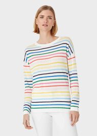 Rainbow Linen Cotton Stripe Jumper, Multi, hi-res