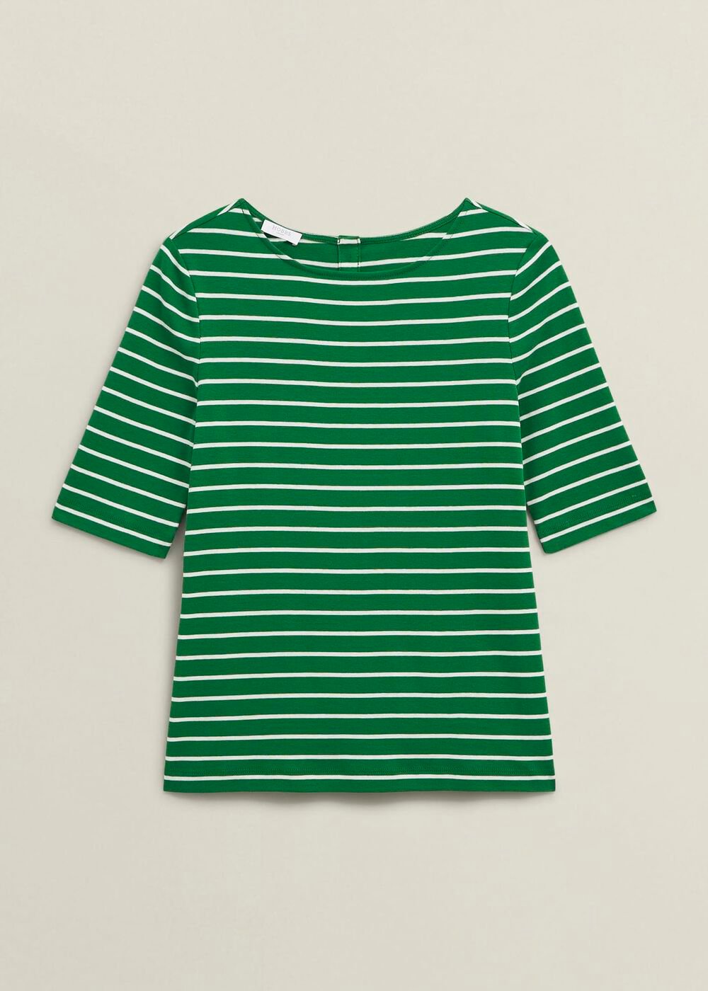 Katie Cotton Button Back Top, Green Ivory, hi-res