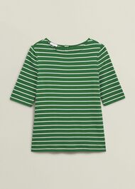 Katie Cotton Button Back Top, Green Ivory, hi-res