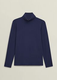 Navy Mischa Roll Neck Long Sleeve Top, Midnight Navy, hi-res