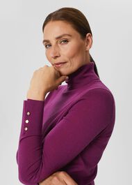 Lara Merino Wool Roll Neck Jumper, Deep Plum, hi-res