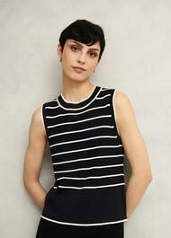 Navy Belmont Striped Knitted Vest Top, Black Cream, hi-res