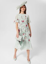 Priya Silk Floral Dress, Sage Green Pink, hi-res