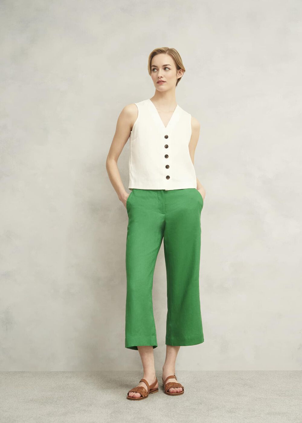 Lillie Linen Trousers, Green, hi-res
