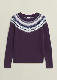 Purple Greta Wool Blend Fairisle Crew Neck Jumper, Vibrant Purple, hi-res