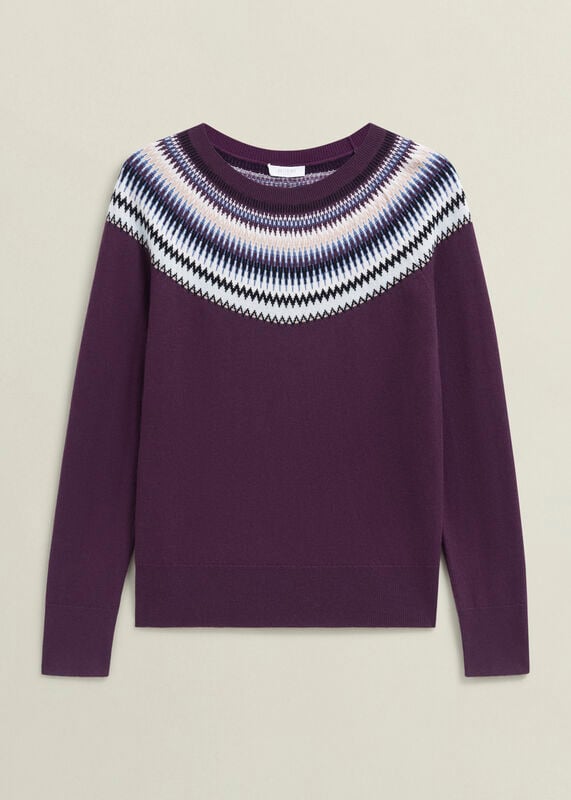 Purple Greta Wool Blend Fairisle Crew Neck Jumper