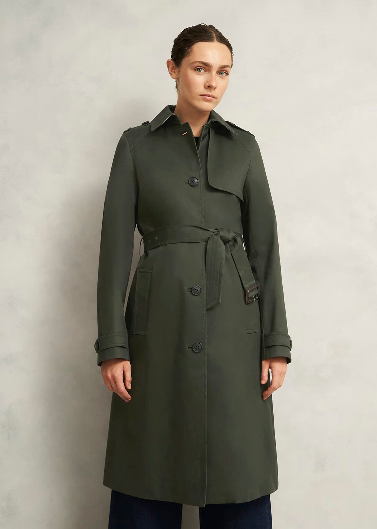 Hallie Shower Resistant Trench Coat, Woodland Green, hi-res