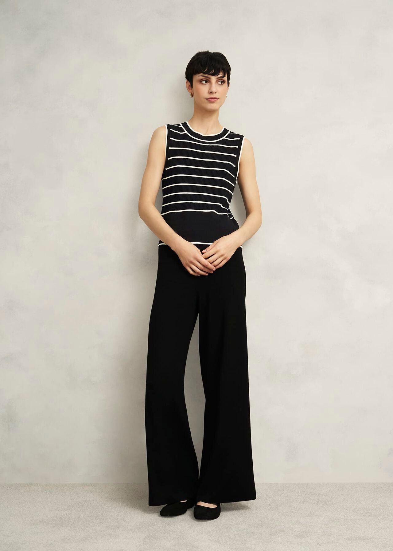 Navy Belmont Striped Knitted Vest Top, Black Cream, hi-res