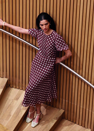 Dorothy Spot Midi Dress, Brown Ivory, hi-res