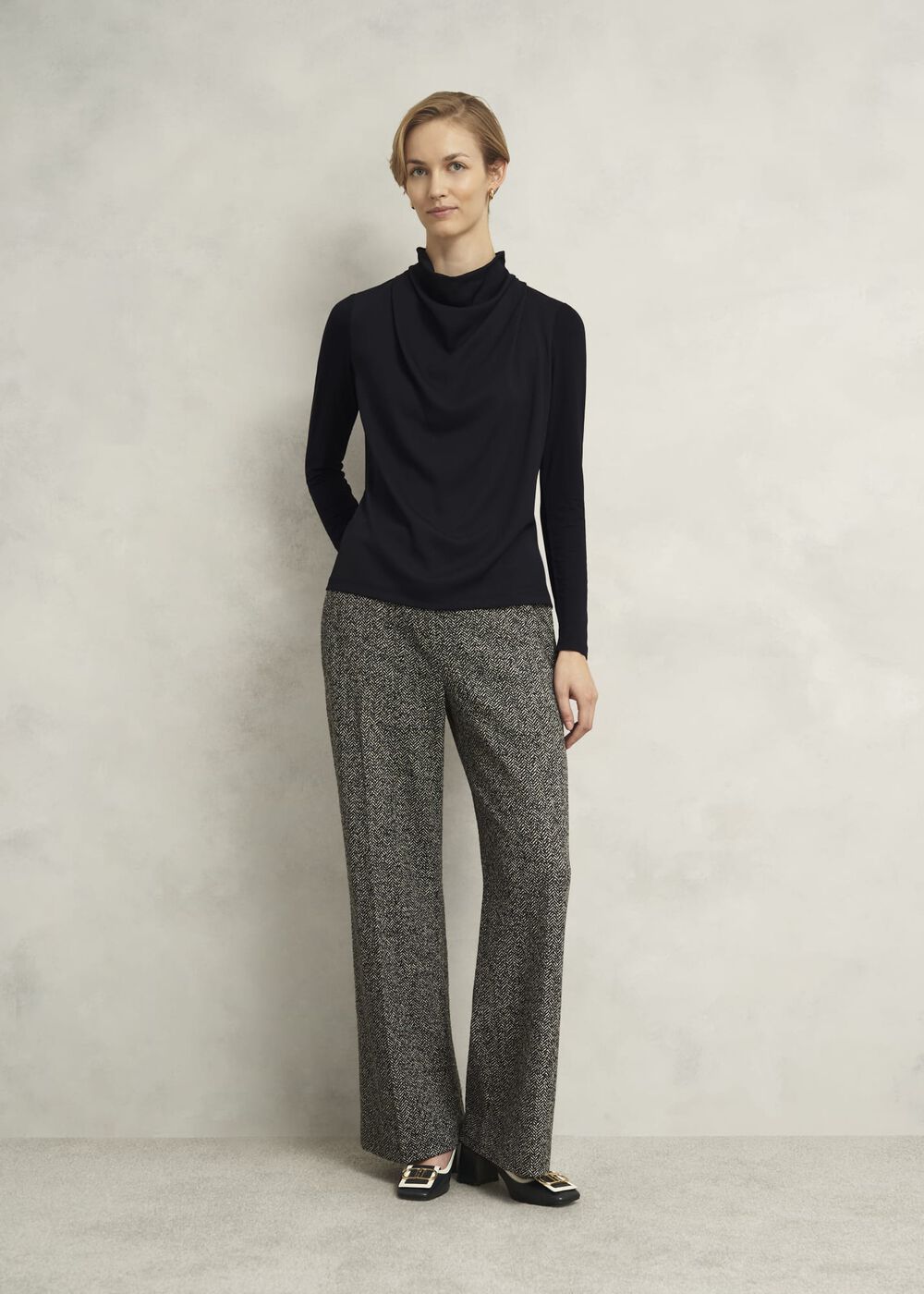 Arielle Cowl Neck Long Sleeve Blouse, Hobbs Navy, hi-res