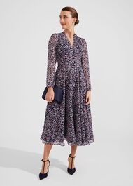 Aurora Fit And Flare Dress, Navy Multi, hi-res