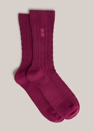 Cable Knit Single Socks, Beetroot Pink, hi-res