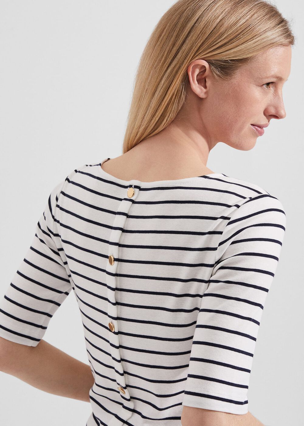Katie Cotton Button Back Top, Ivory Hobbsnavy, hi-res