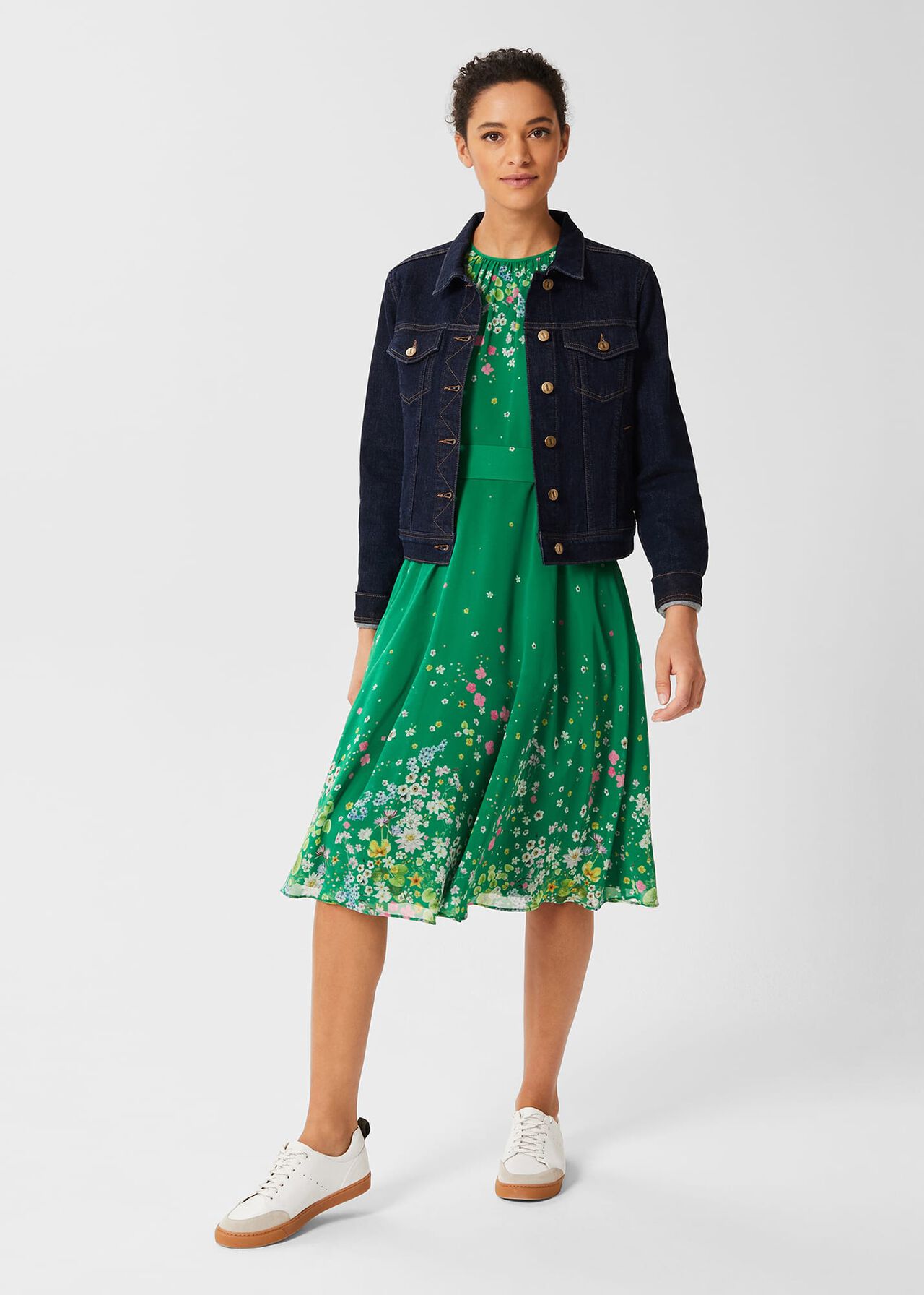 Maria Floral Fit And Flare Dress, Green Multi, hi-res