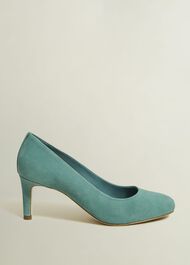 Lizzie Suede Court Shoes, Deep Aqua Green, hi-res
