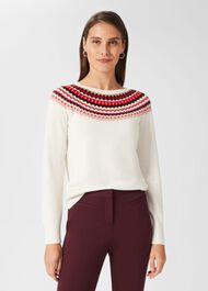 Greta Fairisle Jumper with Cashmere, Ivory Multi, hi-res