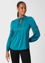 Evianna Lace Detail Blouse , Deep Jade Blue, hi-res