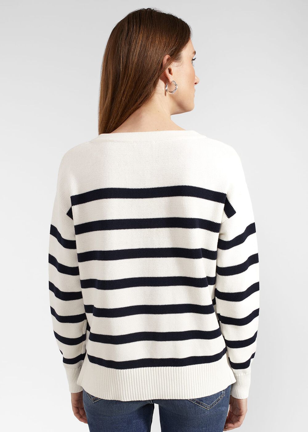 Danica Cotton Jumper, Ivory Navy, hi-res