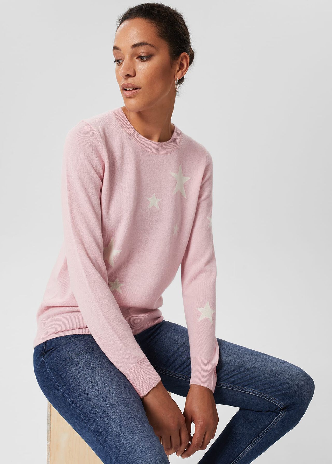 Samira Wool Cashmere Star Jumper, Pink Ivory, hi-res