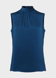 Eren Satin Blouse, Steel Blue, hi-res