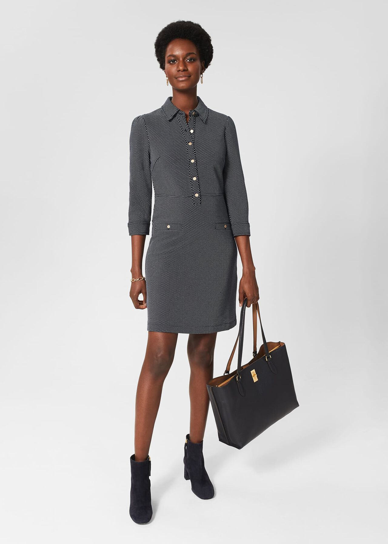 Flavia Ponte Dress, Navy Ivory, hi-res