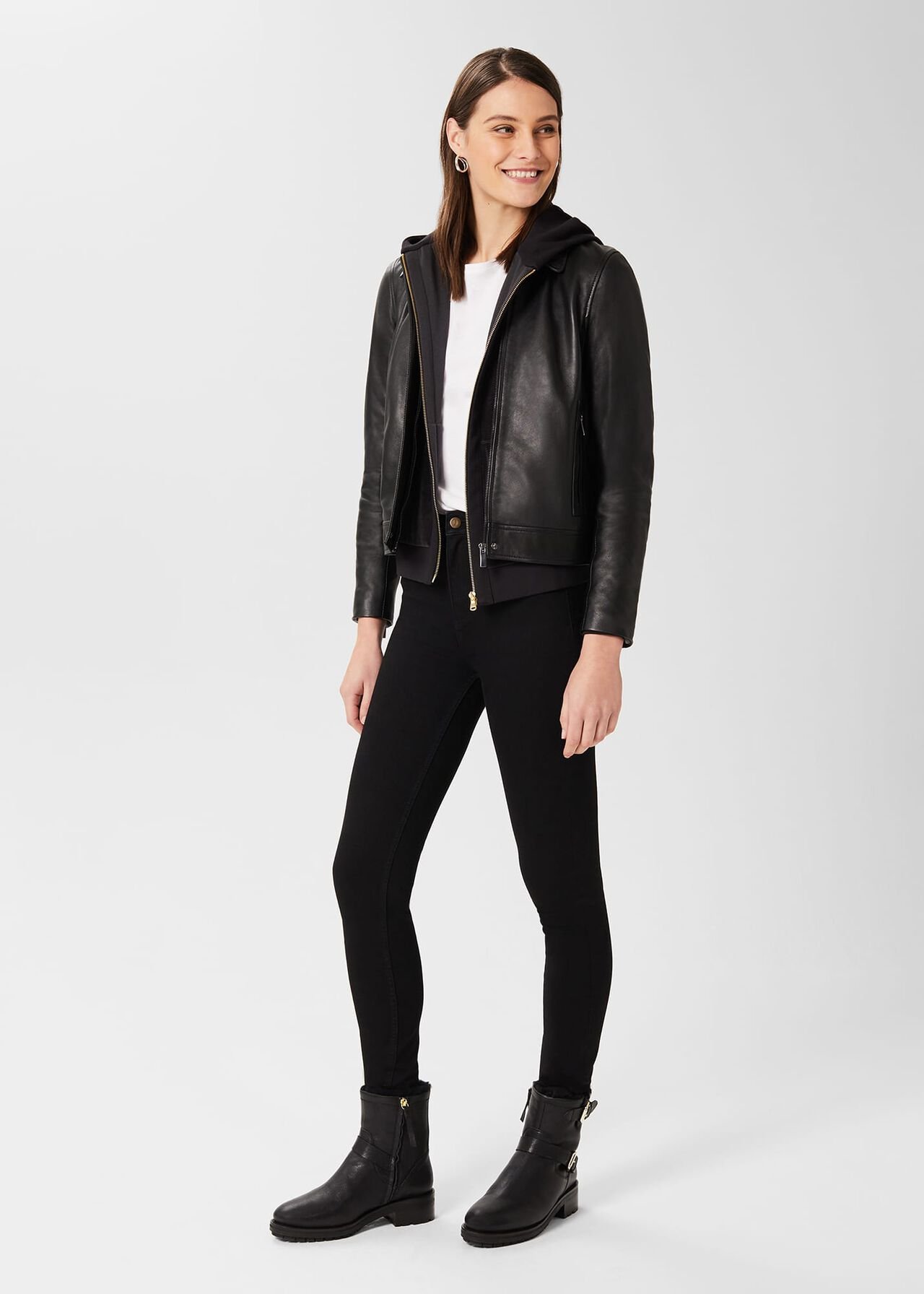 Sera Leather Jacket, Black, hi-res