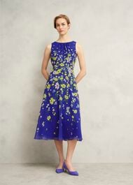 Petite Carly Gathered Neck Dress, Blue Multi, hi-res