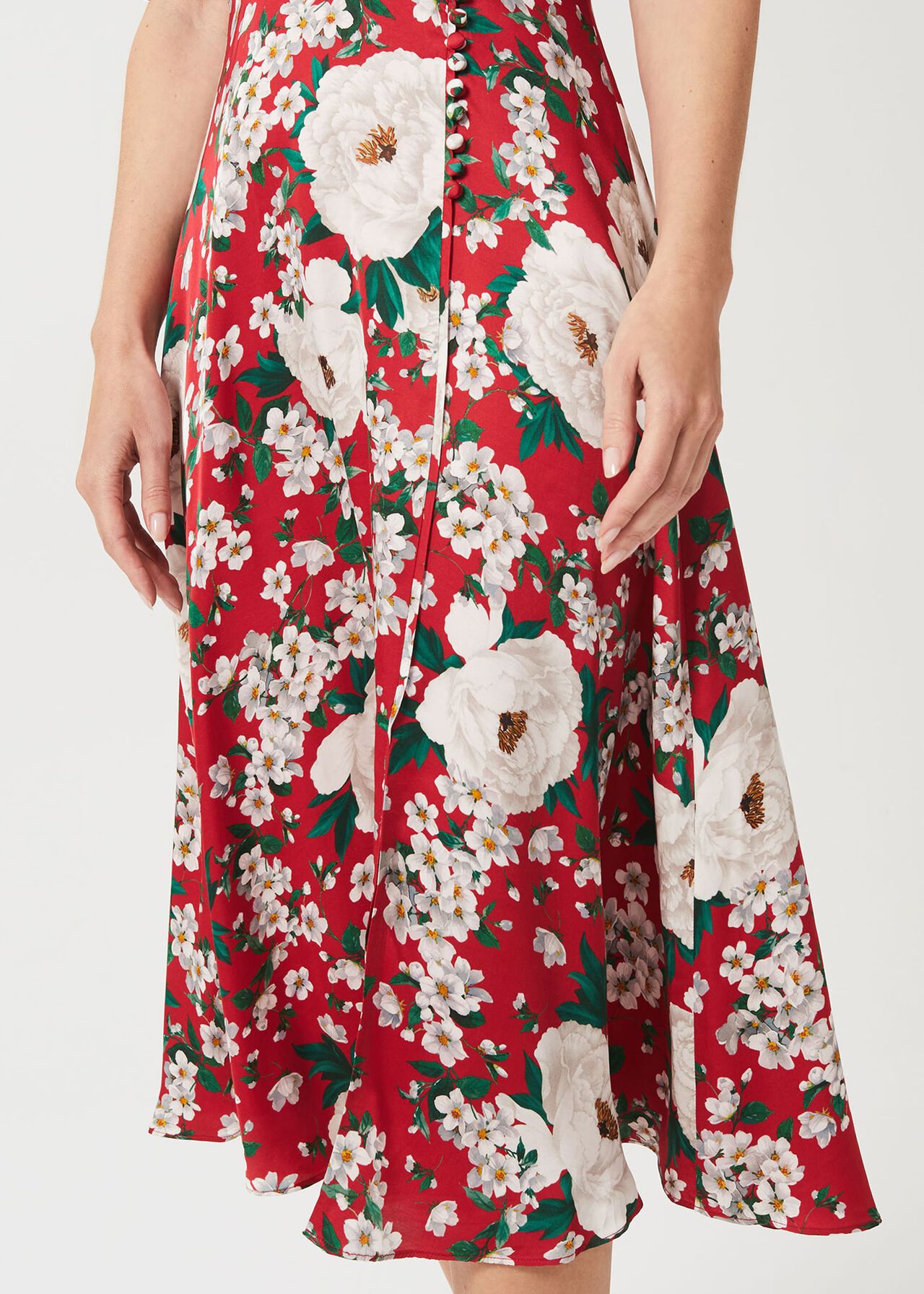 Bella Floral Print Satin Dress, Red Multi, hi-res