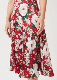 Bella Floral Print Satin Dress, Red Multi, hi-res