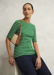 Katie Cotton Button Back Top, Green Ivory, hi-res