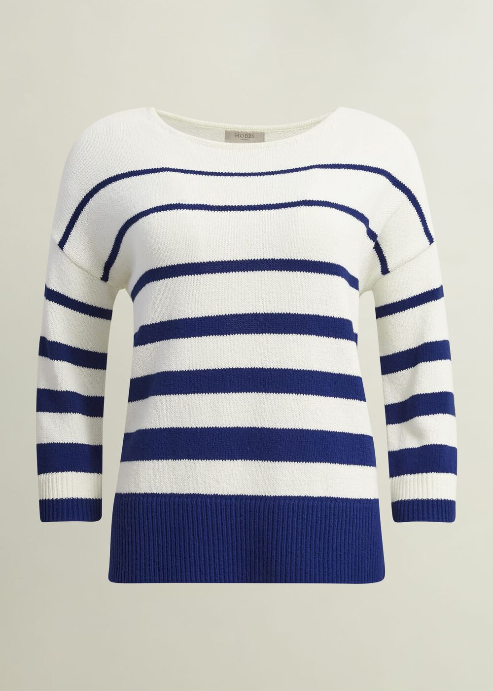Elaine Stripe Cotton Blend Jumper, Ivory Blue, hi-res