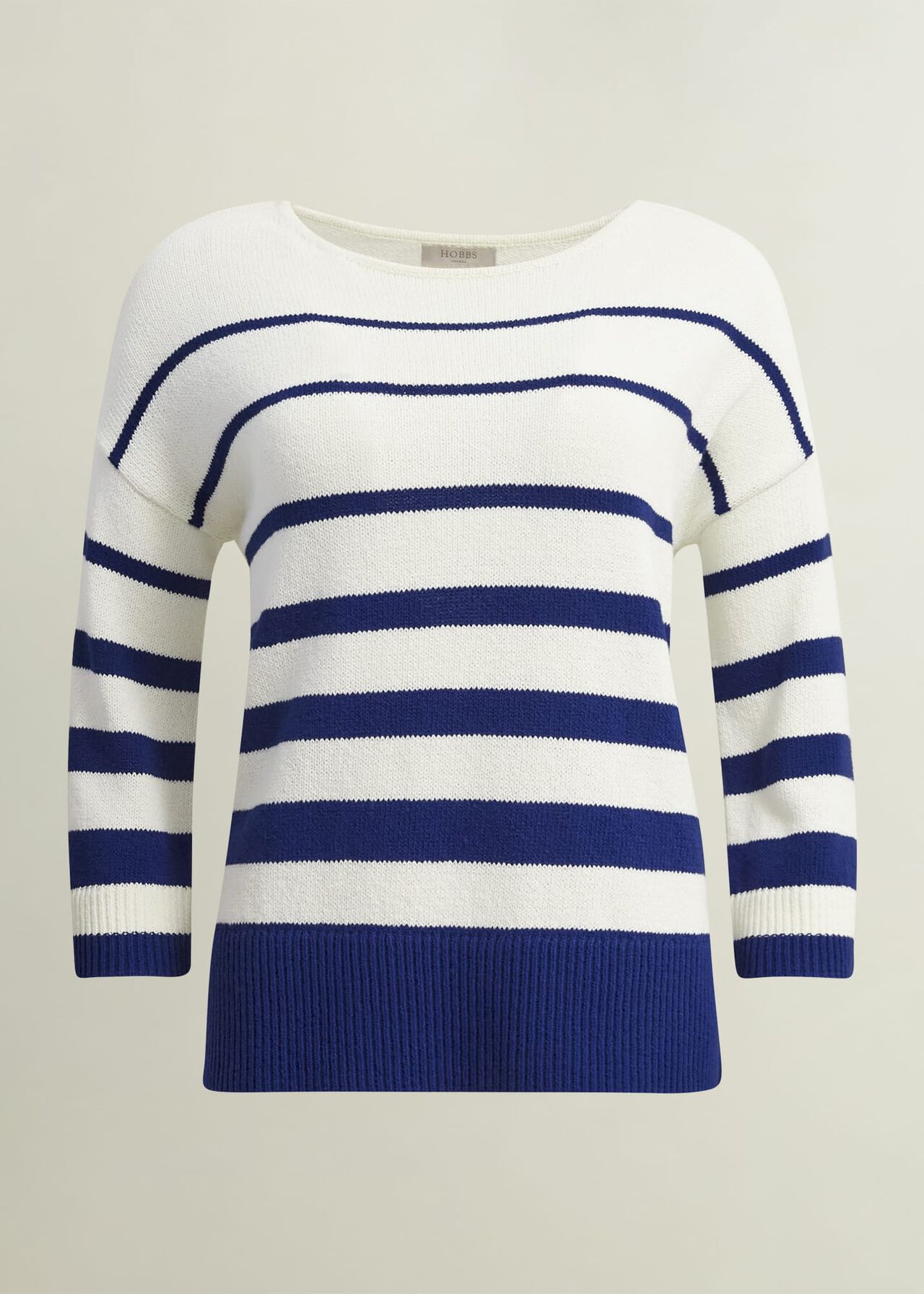 Elaine Stripe Cotton Blend Jumper, Ivory Blue, hi-res