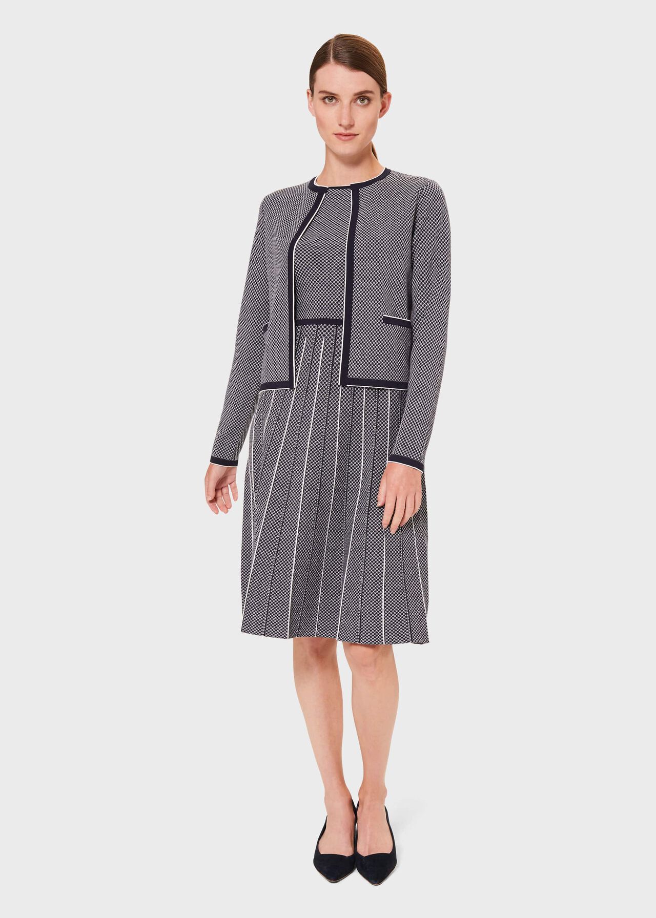 Sophie Knitted Dress, Navy Ivory, hi-res