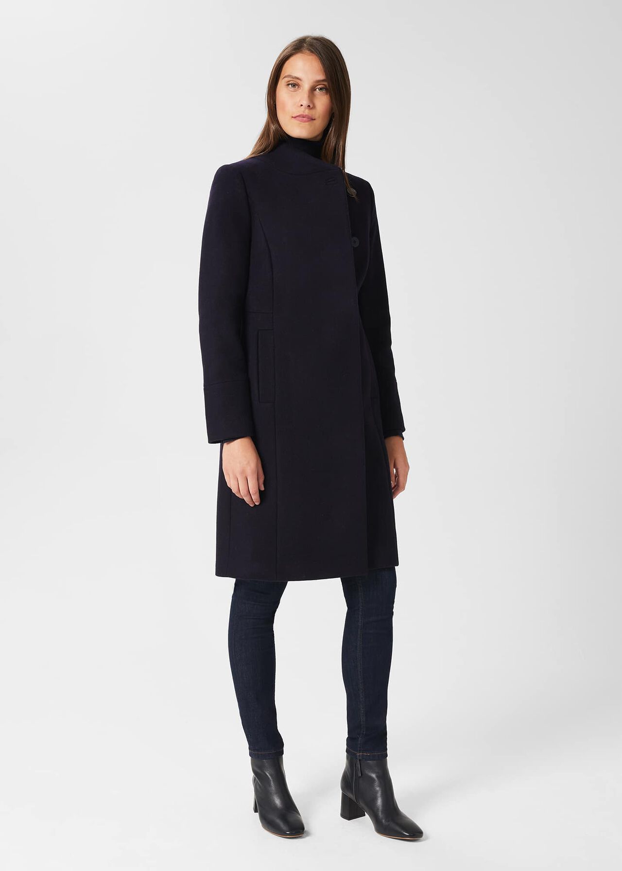 Maisie Wool Blend Coat, Navy, hi-res