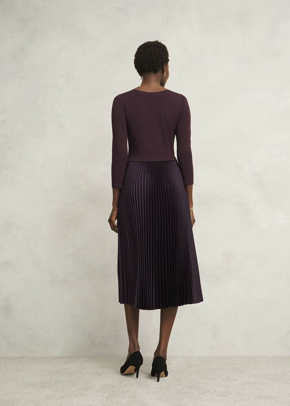 Petite Lucinda Knitted Pleated Midi Dress, Malbec Purple, hi-res