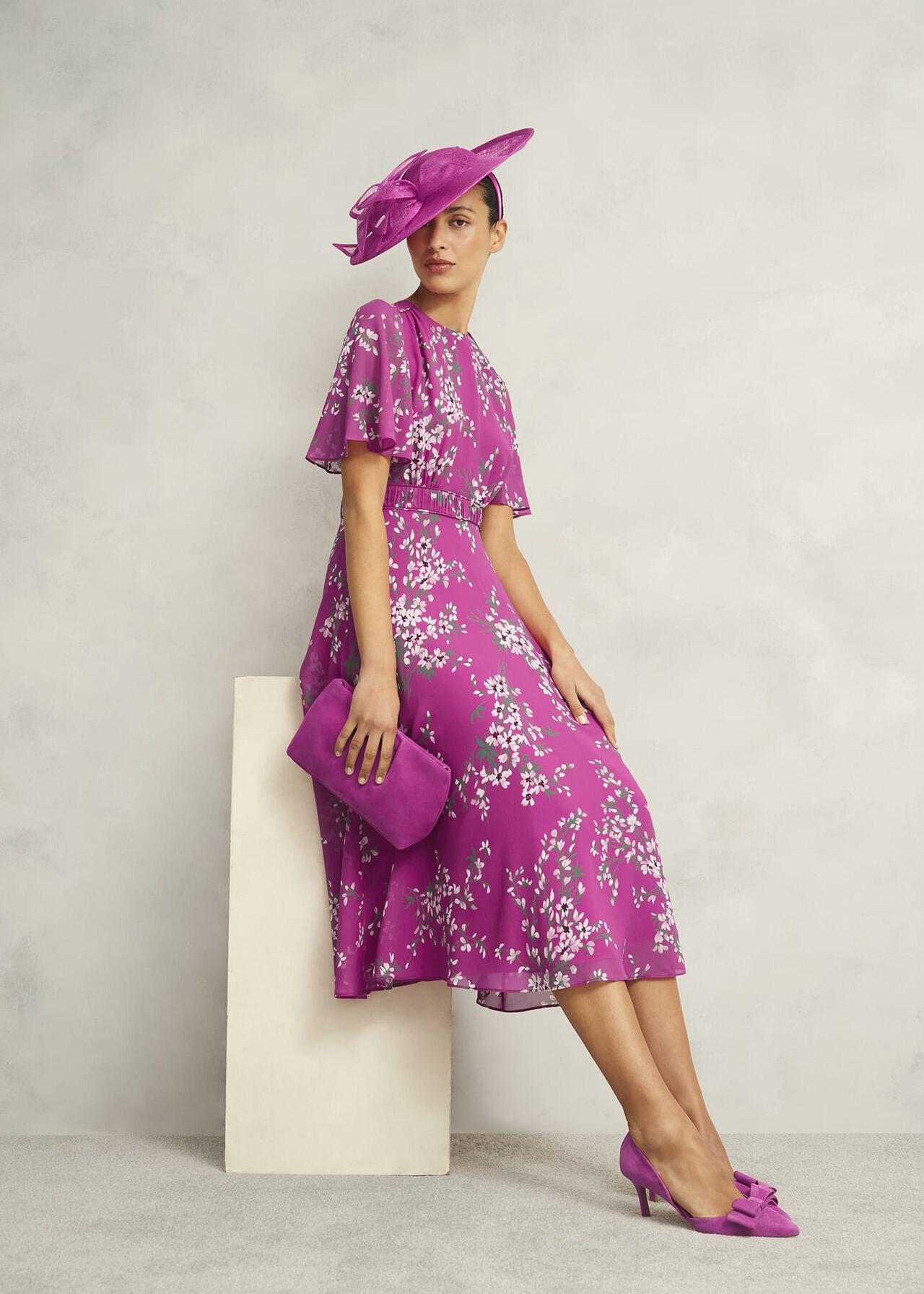Petite Bronwyn Silk Dress, Pink Multi, hi-res