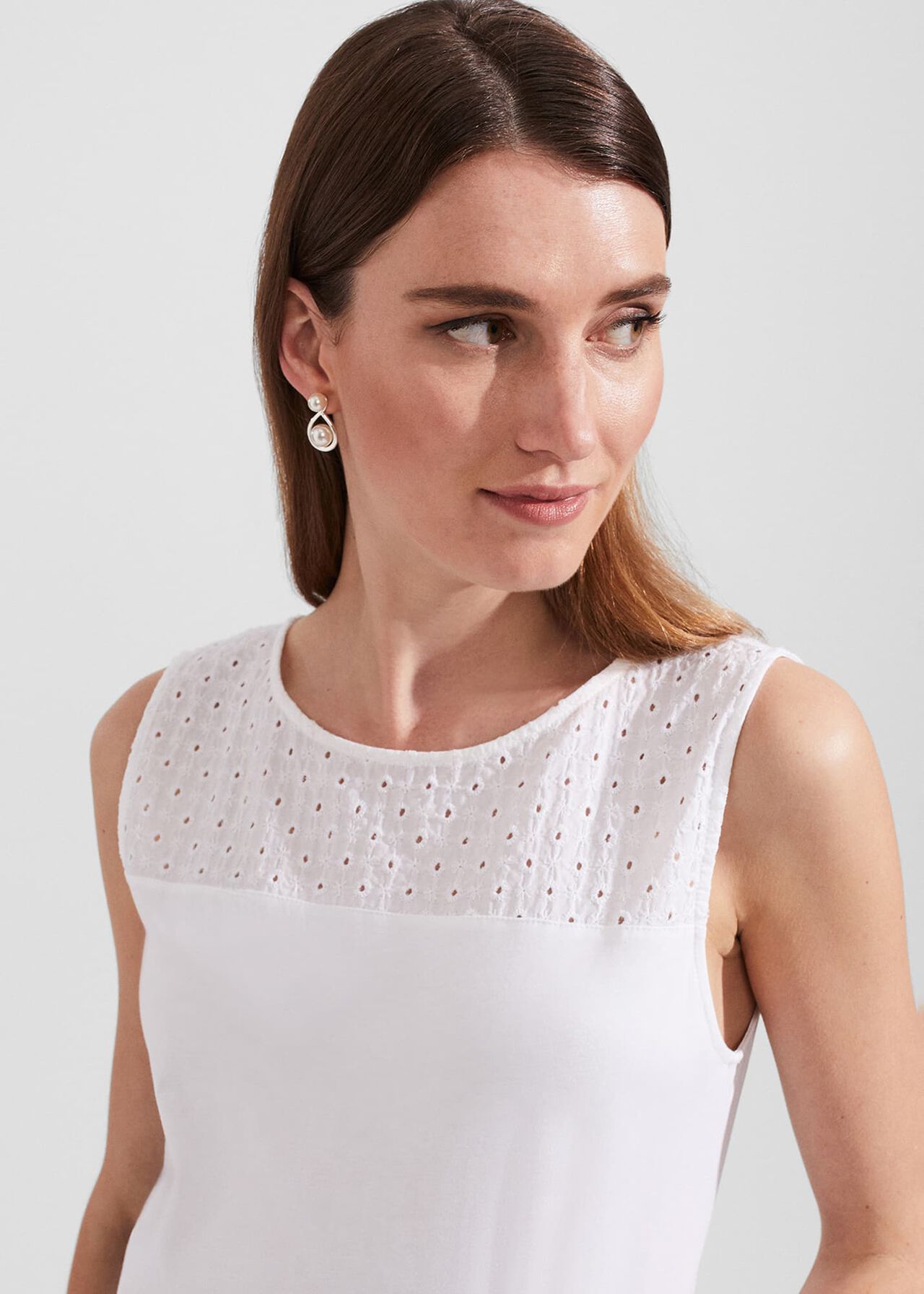 Paige Broderie Vest, White, hi-res