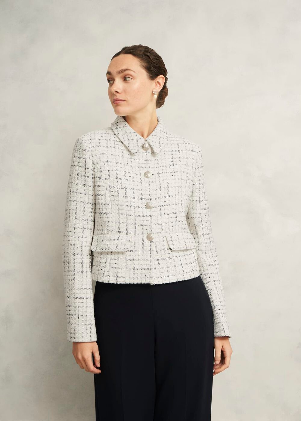Jessie Cotton Blend Jacket, Ivory Navy, hi-res